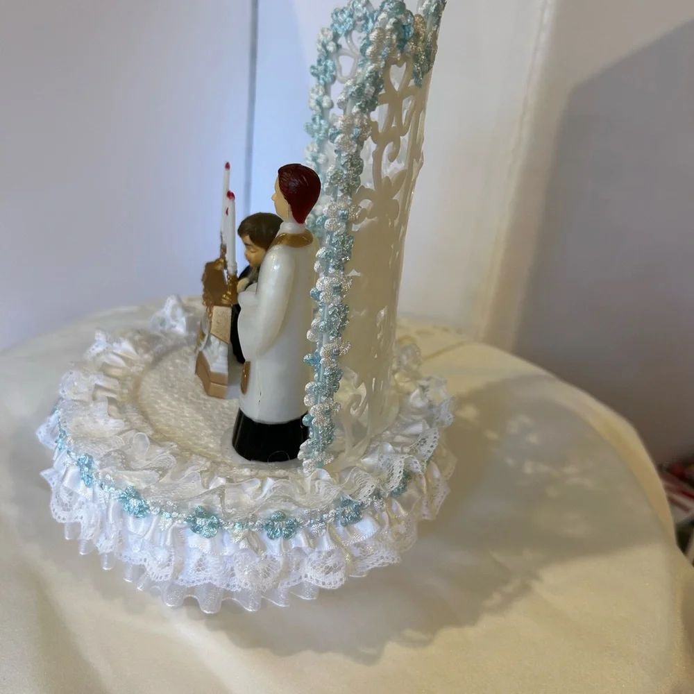 Elegant Religious first communion Cake Topper with Gold and White Accents